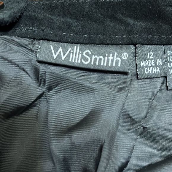 Willi Smith Black Patchwork Suede Leather Midi Skirt Fully Lined  Sz 12 EUC - Picture 3 of 11